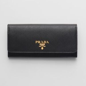 Authentic Prada Large Saffiano Leather Long FlapLarge Wallet Black
